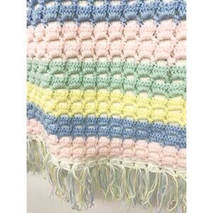 Beautiful 2 Sided  Pastel Striped Baby Blankets Hand Made 32" x 48" plus Fringe